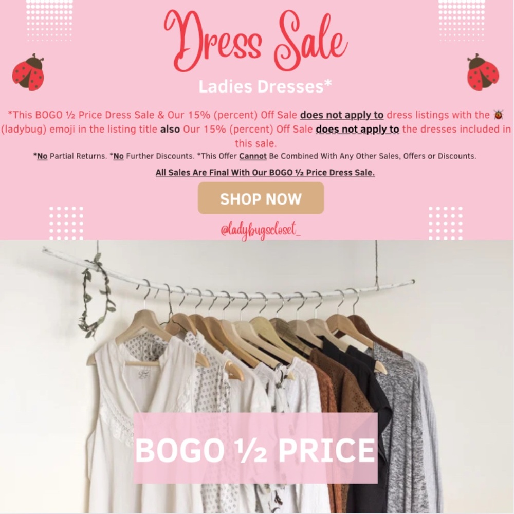 🛍BOGO 1/2 Off Ladies Dress Sale from @LadybugsCloset_!👗❤️